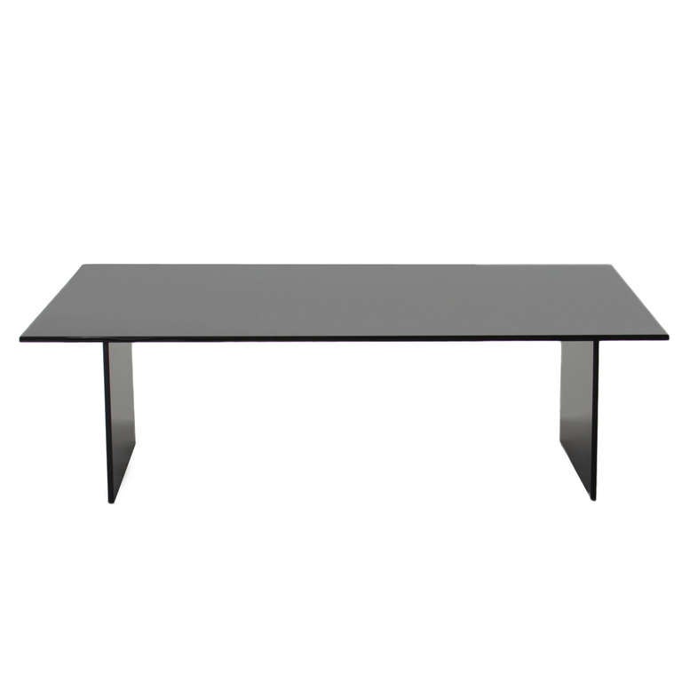Black Steel Coffee Table with Reverse Painted Black Glass Top at 1stdibs