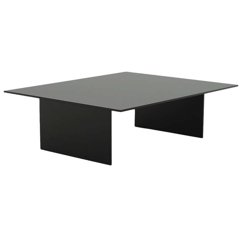Black Steel Coffee Table with Reverse Painted Black Glass Top at 1stdibs