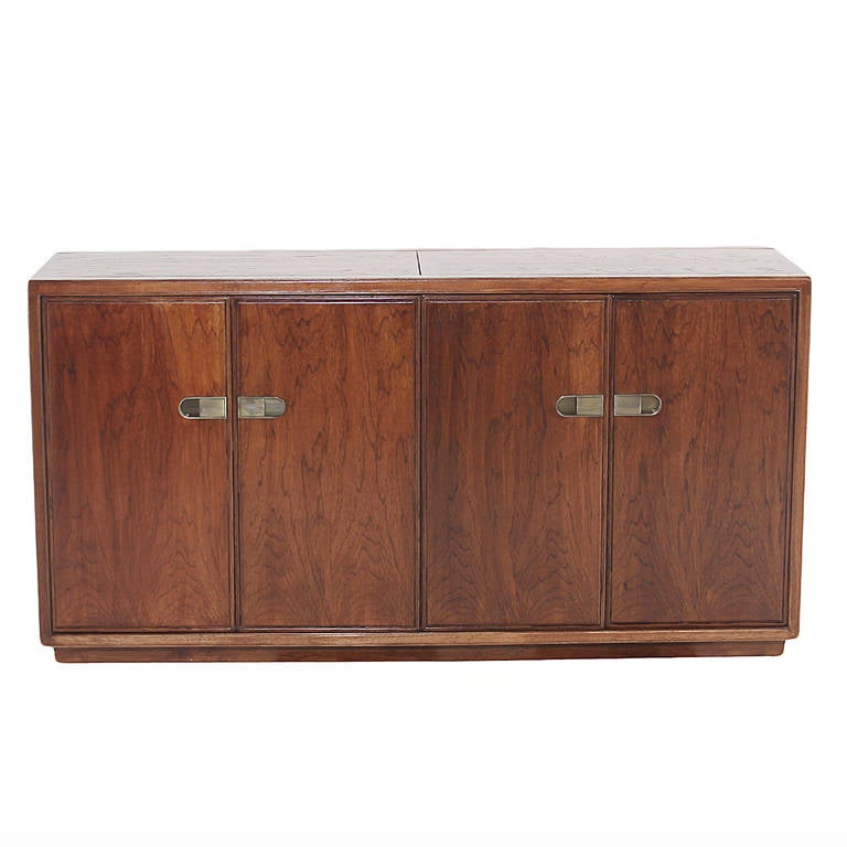 MidCentury Modern Drexel Walnut Credenza with Original Bronze Hardware