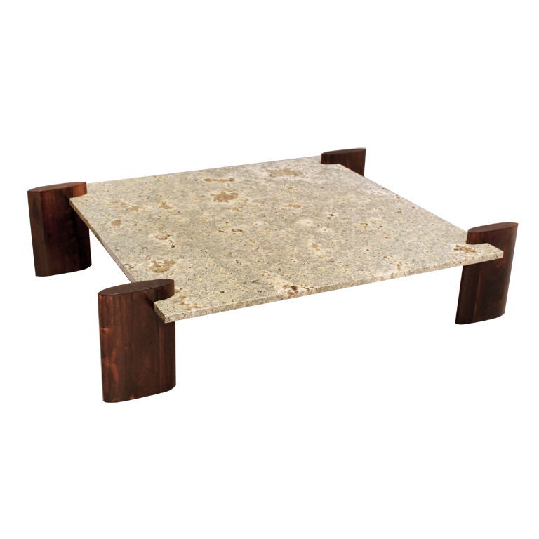 MidCentury Modern Brazilian Hardwood and Pale Blue Granite Coffee Table For Sale at 1stDibs