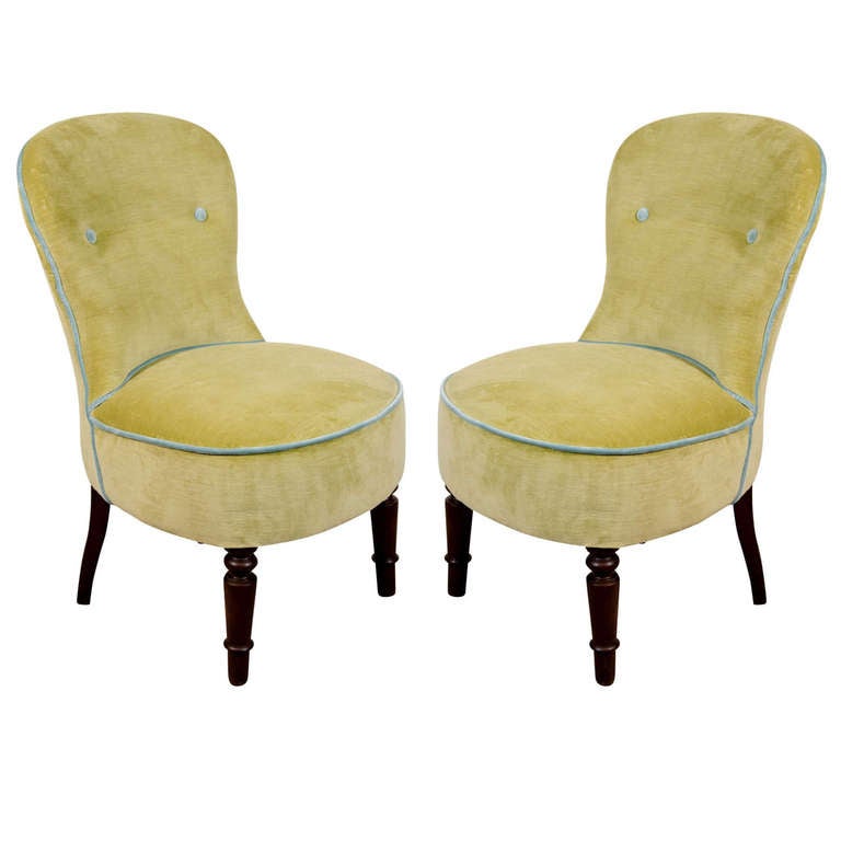 Pair of Victorian Petite Fireside Armless Chairs at 1stdibs