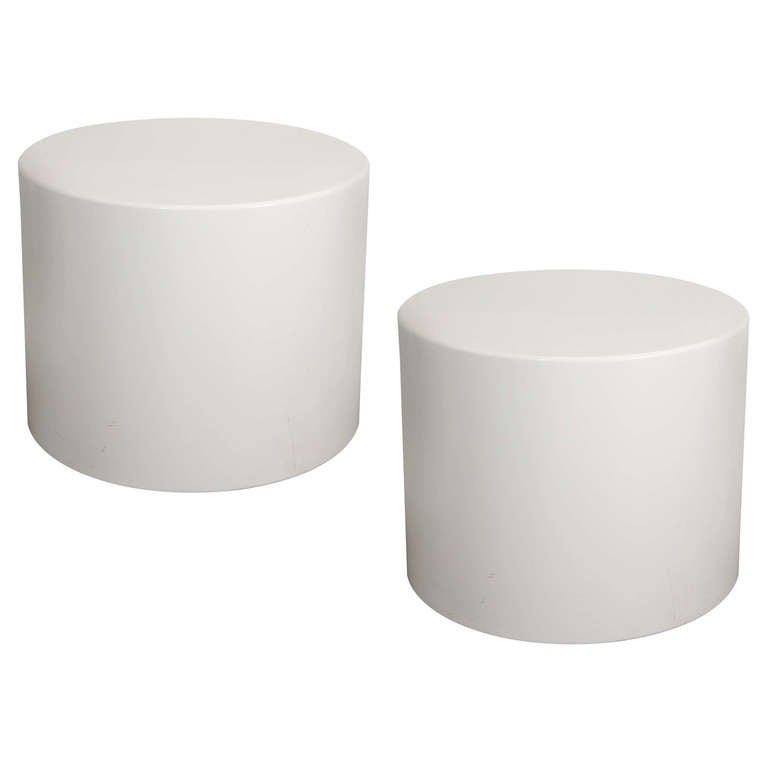 MidCentury Pair of White Lacquered Drum End or Side Tables at 1stdibs