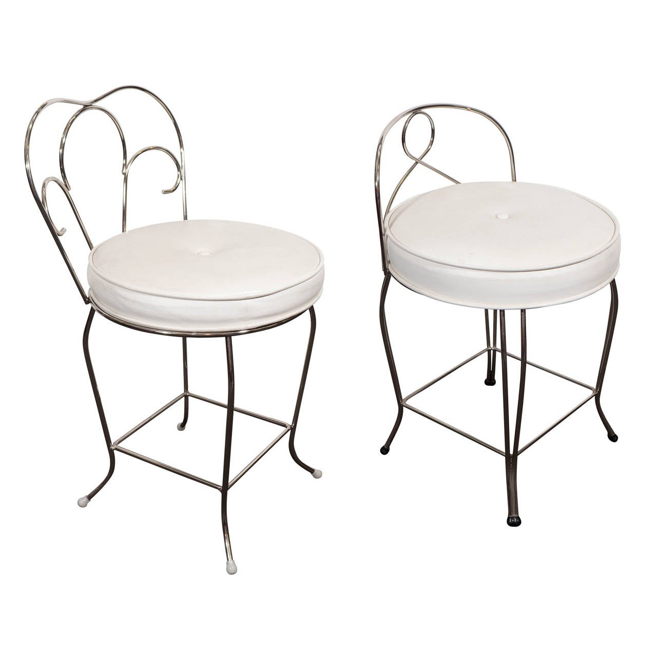 Pair of Vanity Stools with White Seats by Koch Sons, Inc. at