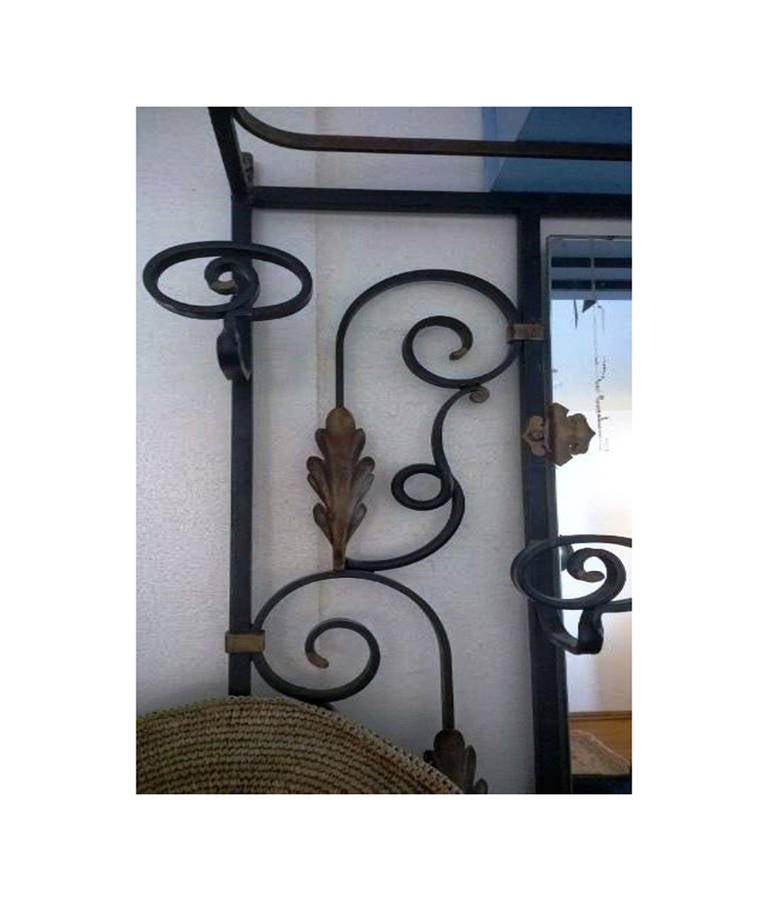 Wrought Iron Black and Gold Hall Tree or Coat Rack and Mirror at 1stdibs