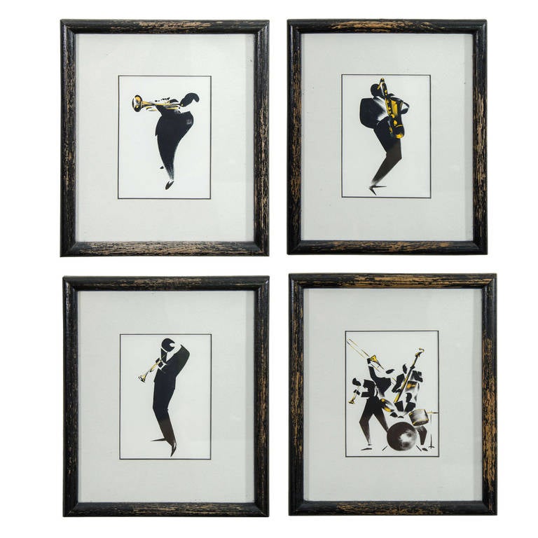 Midcentury Set of Four Framed Jazz Prints at 1stDibs