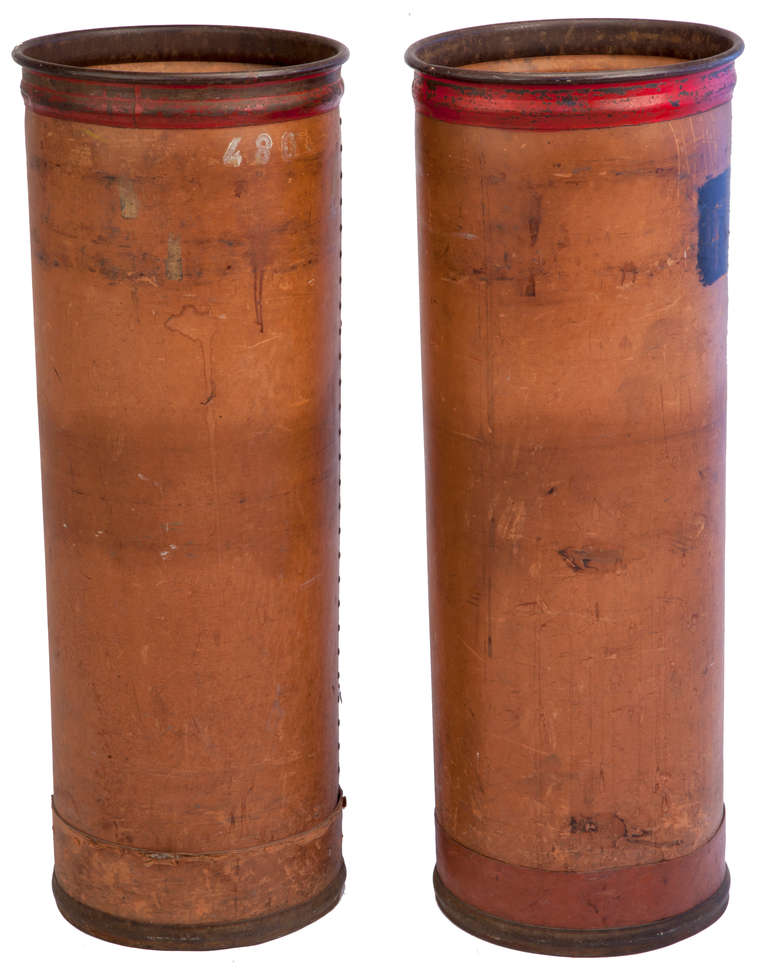 French Vintage Painted Leather and Metal Industrial Containers For Sale