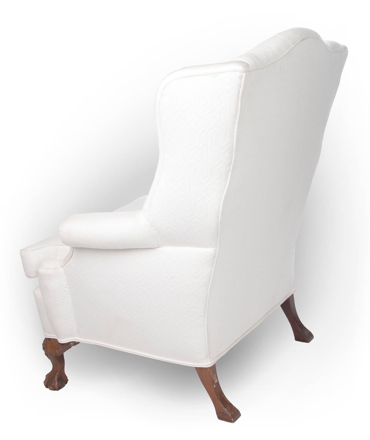 Wingback Chair on Claw and Ball Foot, Mahogany Frame For Sale at
