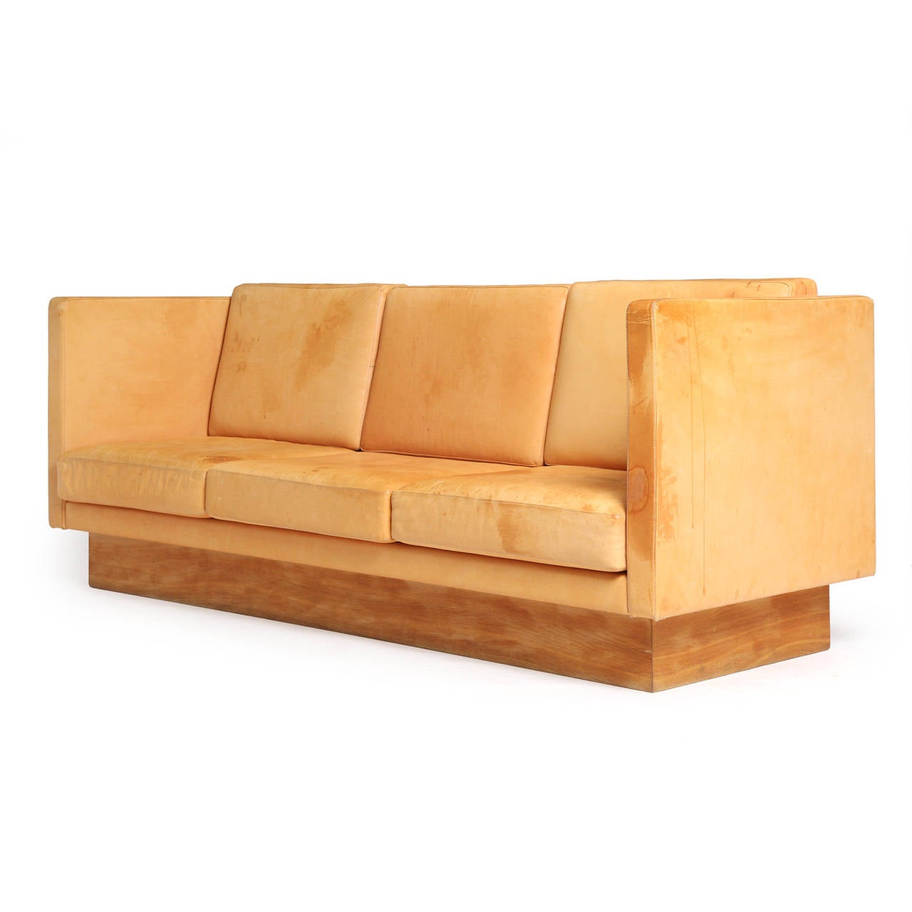 Natural Leather High Back Sofa For Sale at 1stdibs