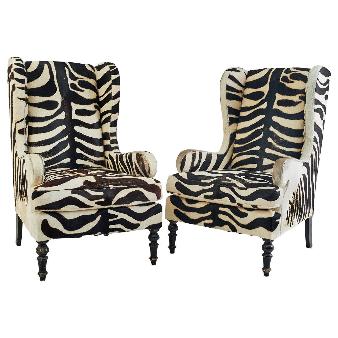 20th Century Faux Zebra Wingback Chairs at 1stDibs