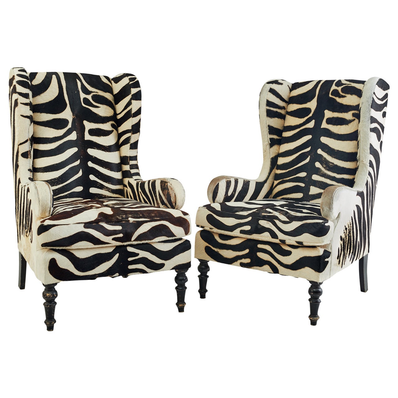 20th Century Faux Zebra Wingback Chairs at 1stDibs
