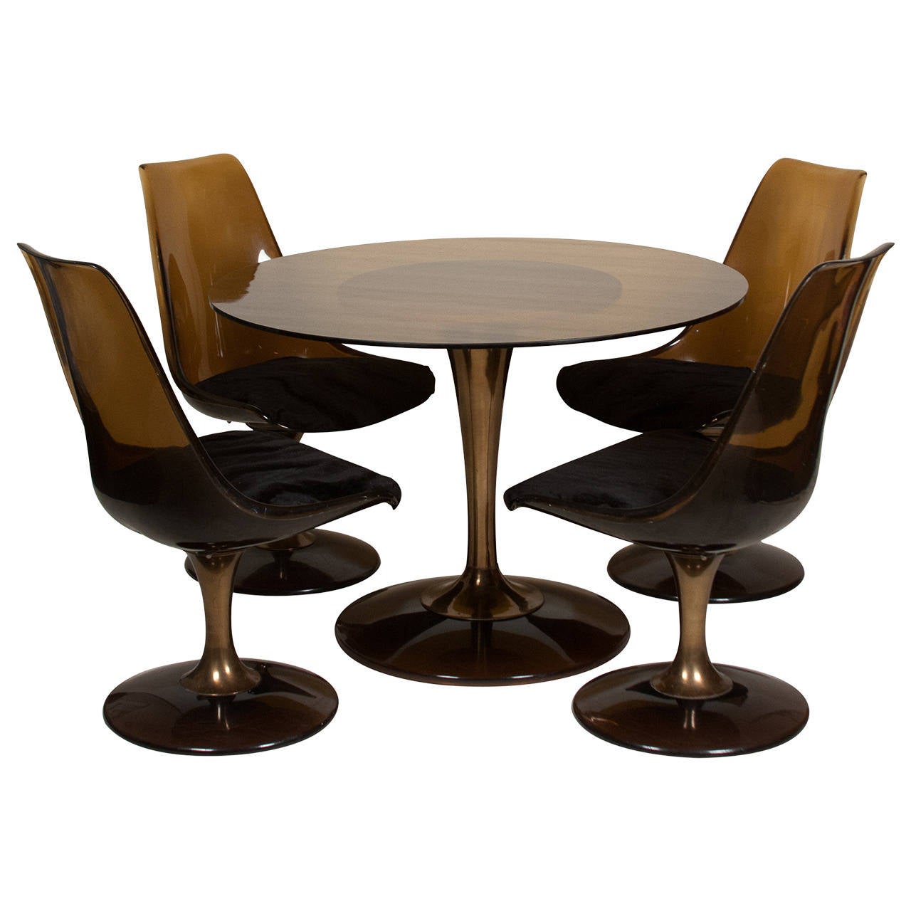 Amber GlassTop Tulip Dining Table and Chairs For Sale at 1stDibs