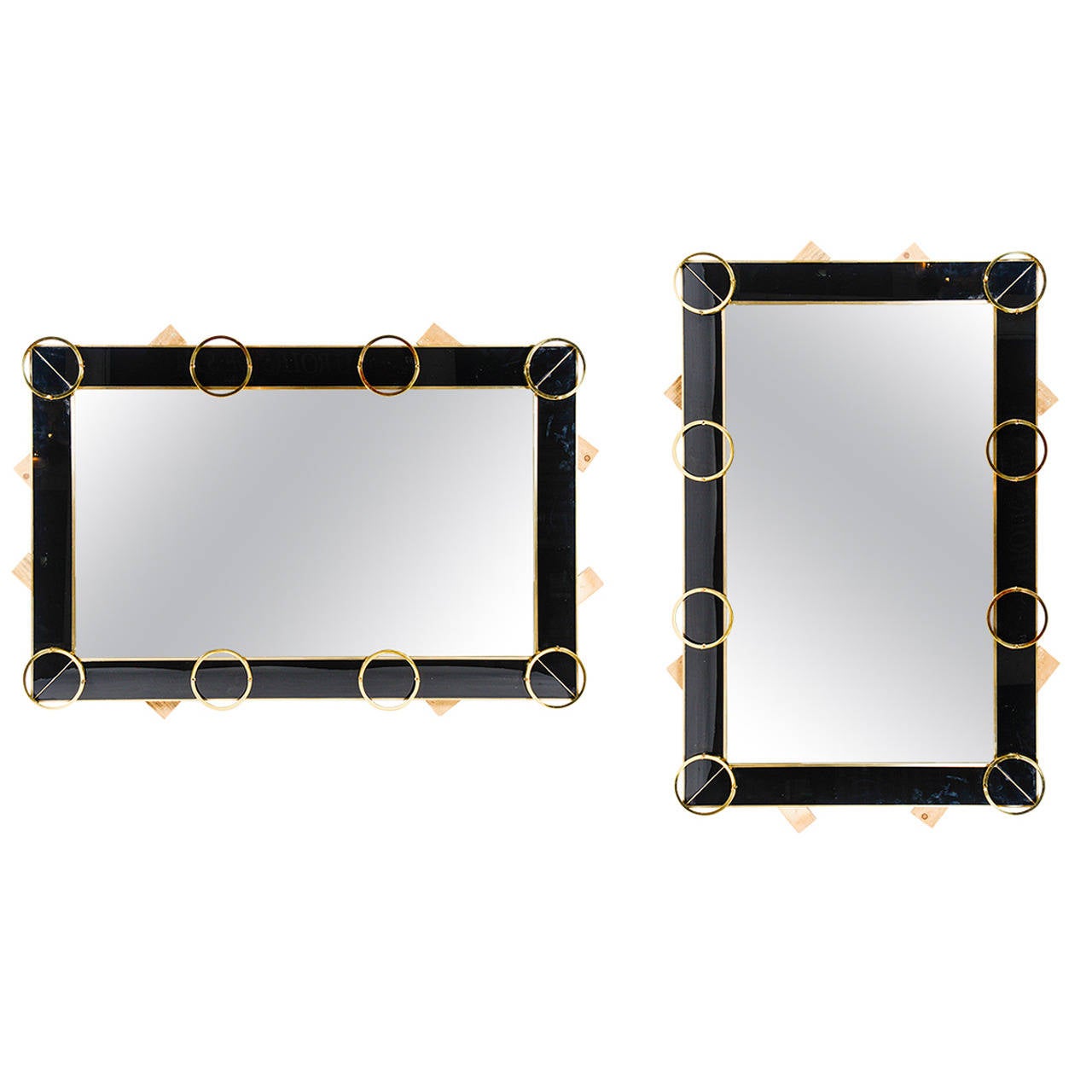 Pair of Mirrors with Black Glass and Brass Trim For Sale at 1stdibs