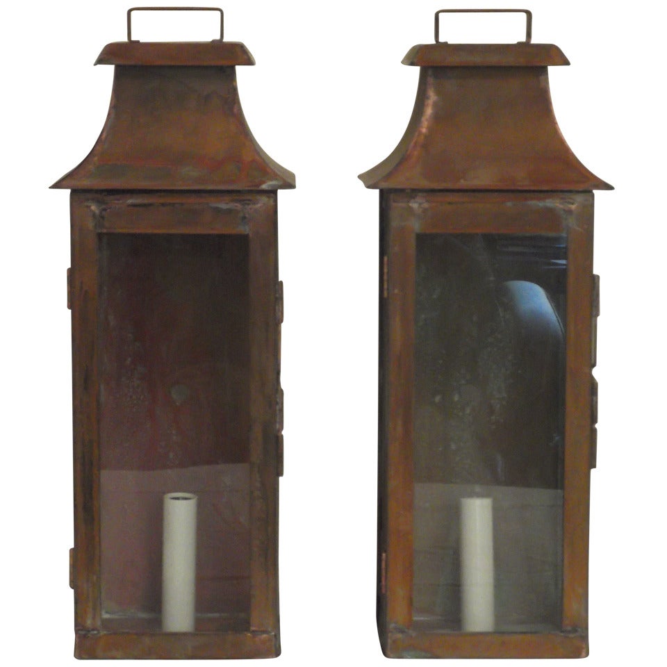 Pair of Wall Mounted Copper Lantern at 1stDibs