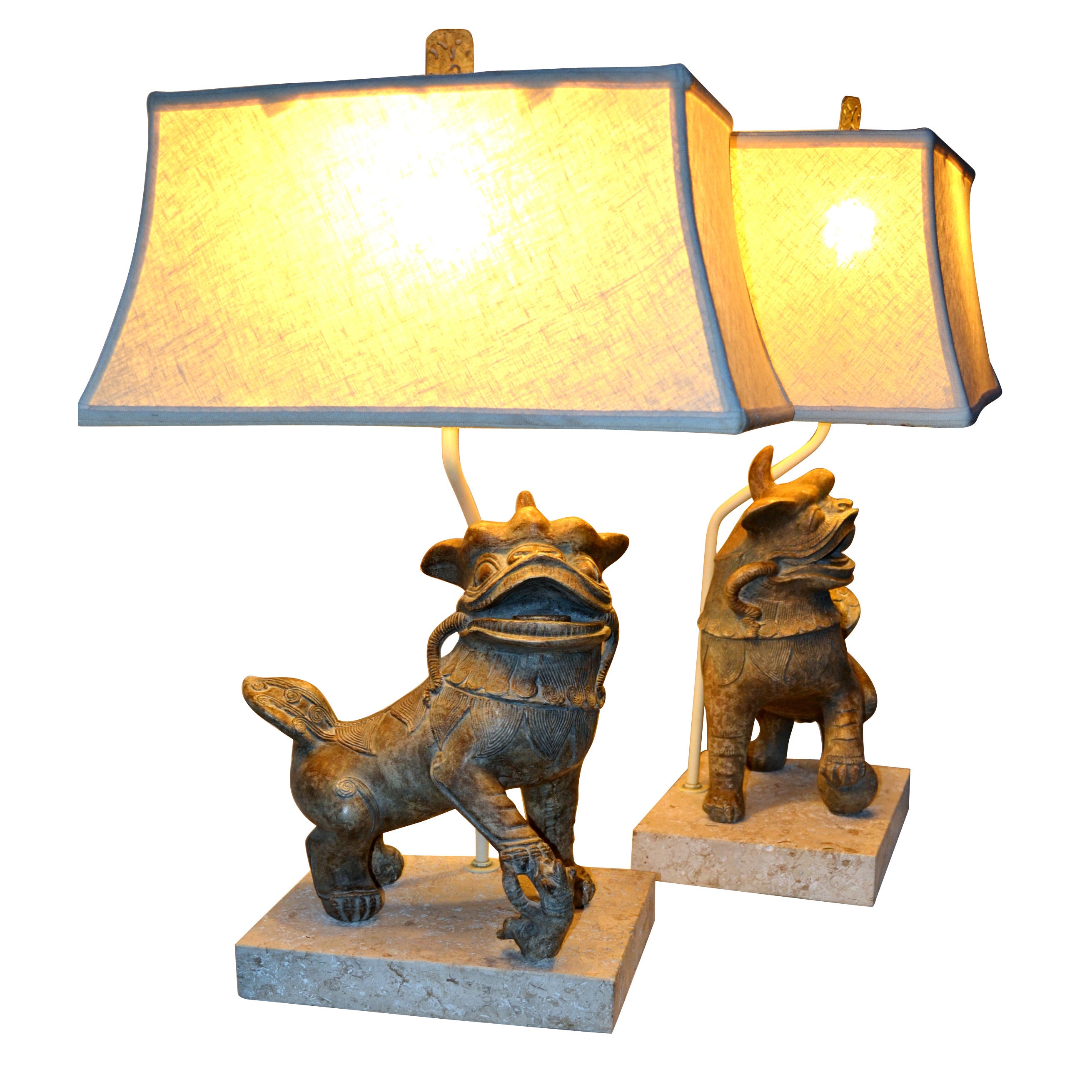 Pair of Ceramic Foo Dog Lamps at 1stDibs