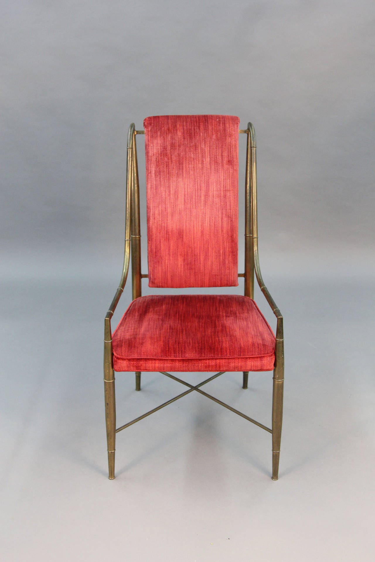 Set of Six Mastercraft Faux Bamboo Brass and Velvet Dining Chairs at