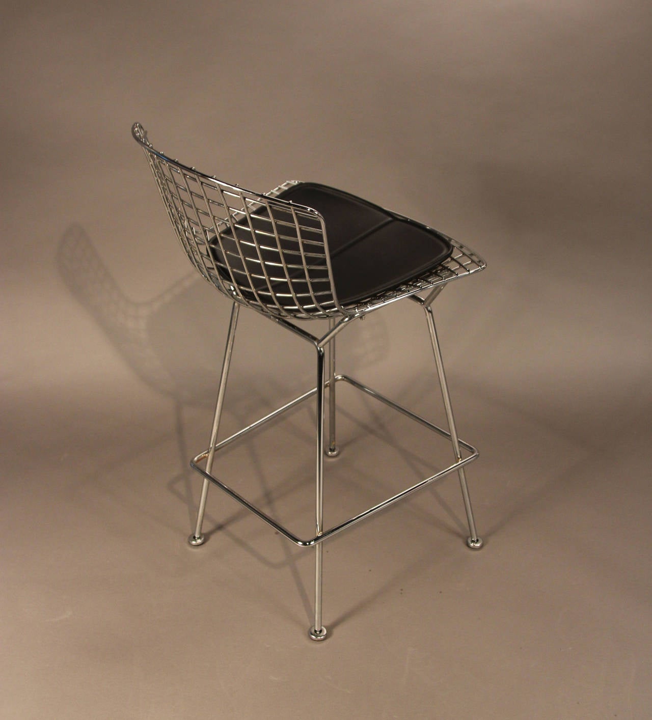 Pair of Harry Bertoia for Knoll Bar Stools in Chrome with Black Leather