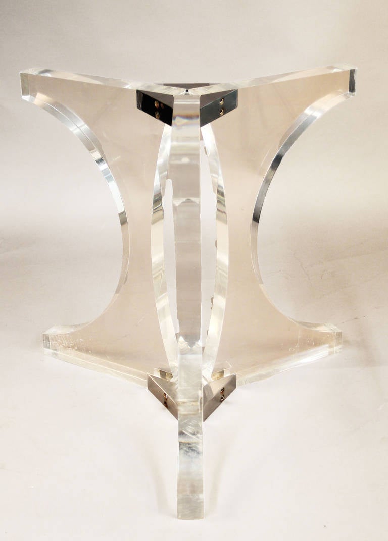 Very Thick Lucite Round Dining Table with Lucite Top and Chrome Accents