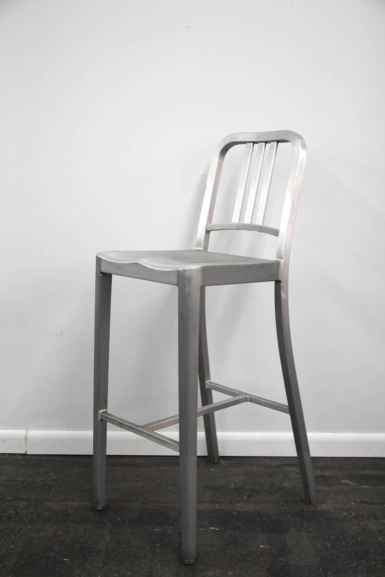 Pair of Emeco NAVY Counter Stools in Brushed Aluminum at 1stDibs