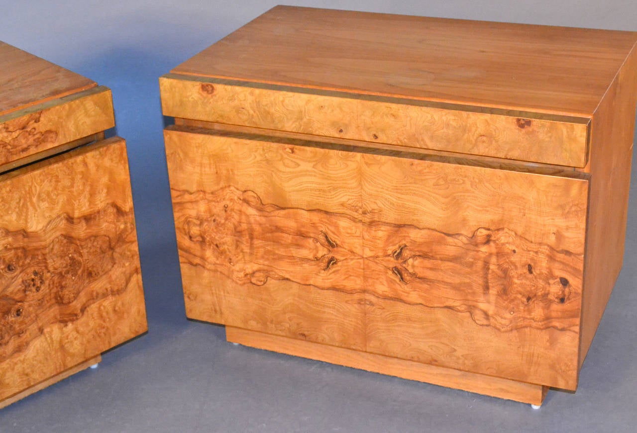 Beautiful Burled Wood End Tables with Drawer and Tray by Lane at 1stdibs