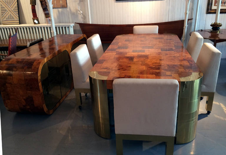 Brass and Burl Patchwork Cityscape Credenza Paul Evans for Directional