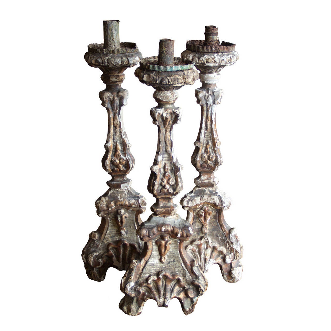 Set of Three 18th Century Italian Candlesticks at 1stDibs