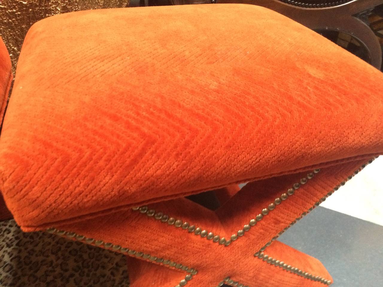 XLegs Pair of Orange Velvet Ottomans at 1stDibs