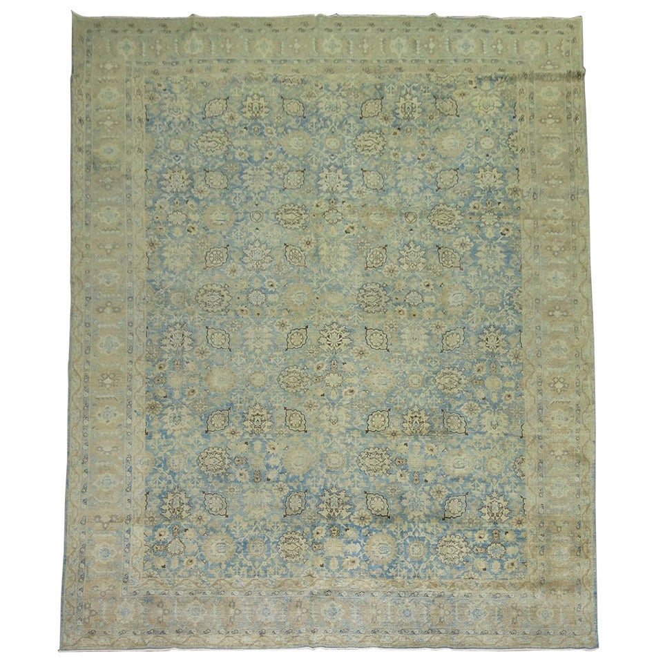 Antique Persian Tabriz Carpet, Pale Light Blue and Beige Carpet, Allover design For Sale at 1stDibs