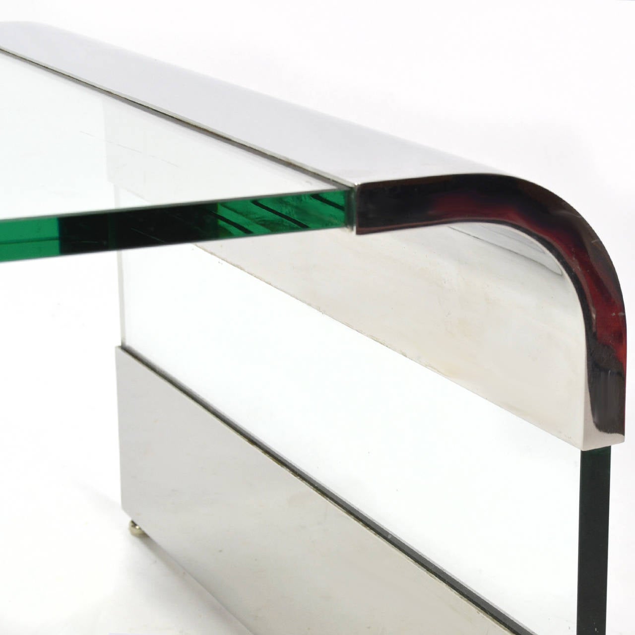 Leon Rosen Chrome and Glass Waterfall Coffee Table by Pace at 1stDibs