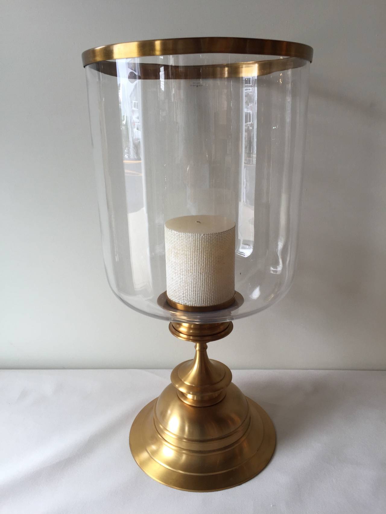 Pair of Brass Satin Finish Extra Large Hurricane Lamps at 1stDibs