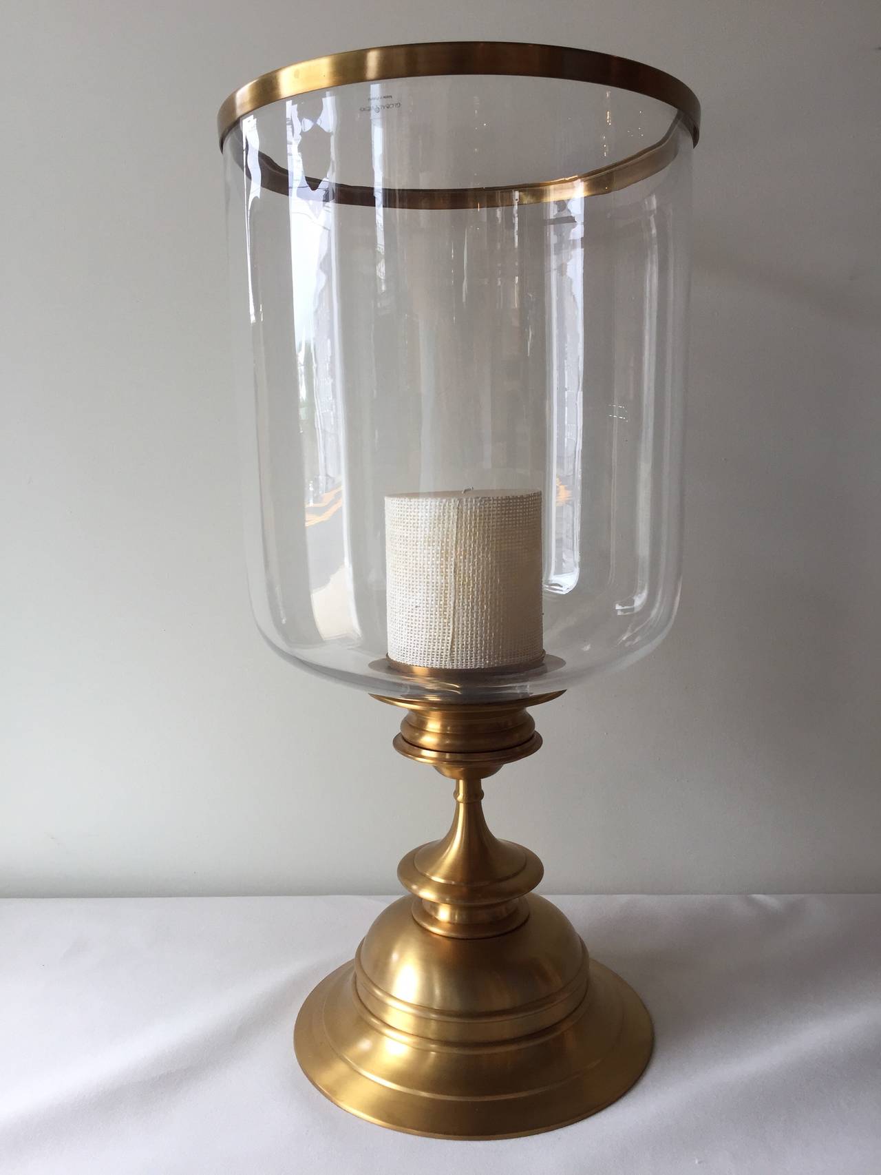 Pair of Brass Satin Finish Extra Large Hurricane Lamps at 1stDibs
