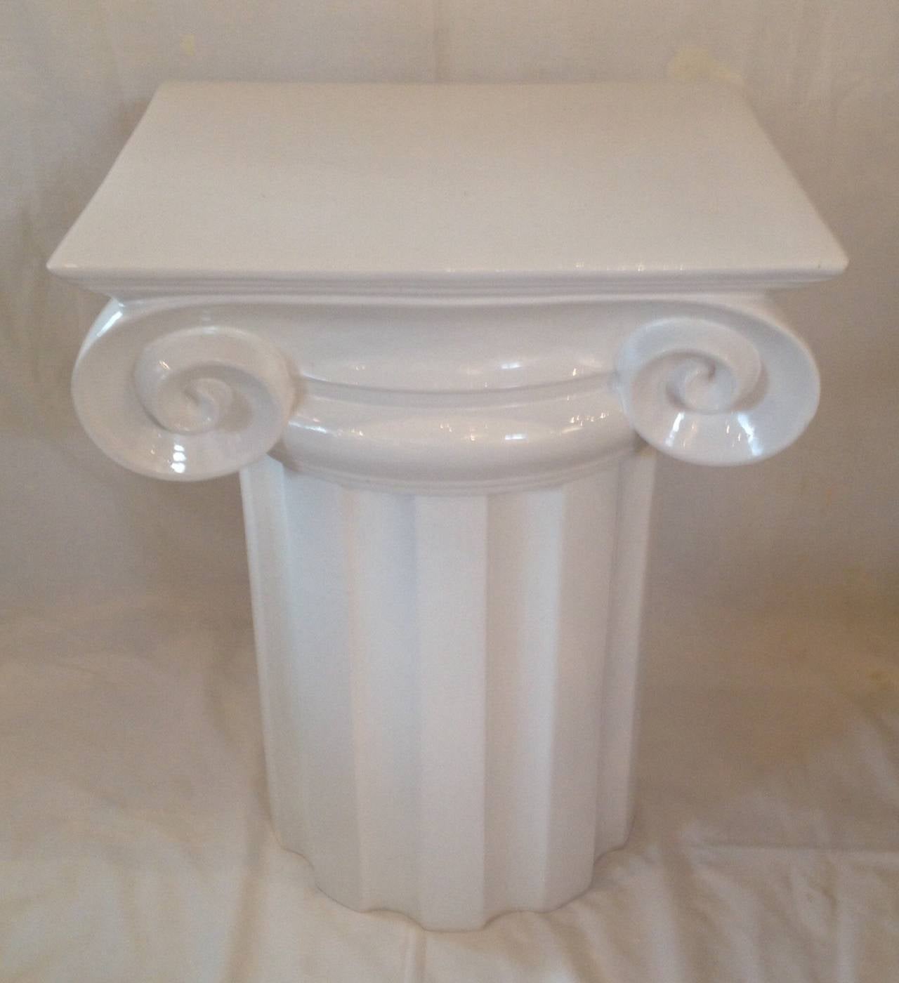 Ionic Column White Ceramic MidCentury End Table or Pedestal For Sale