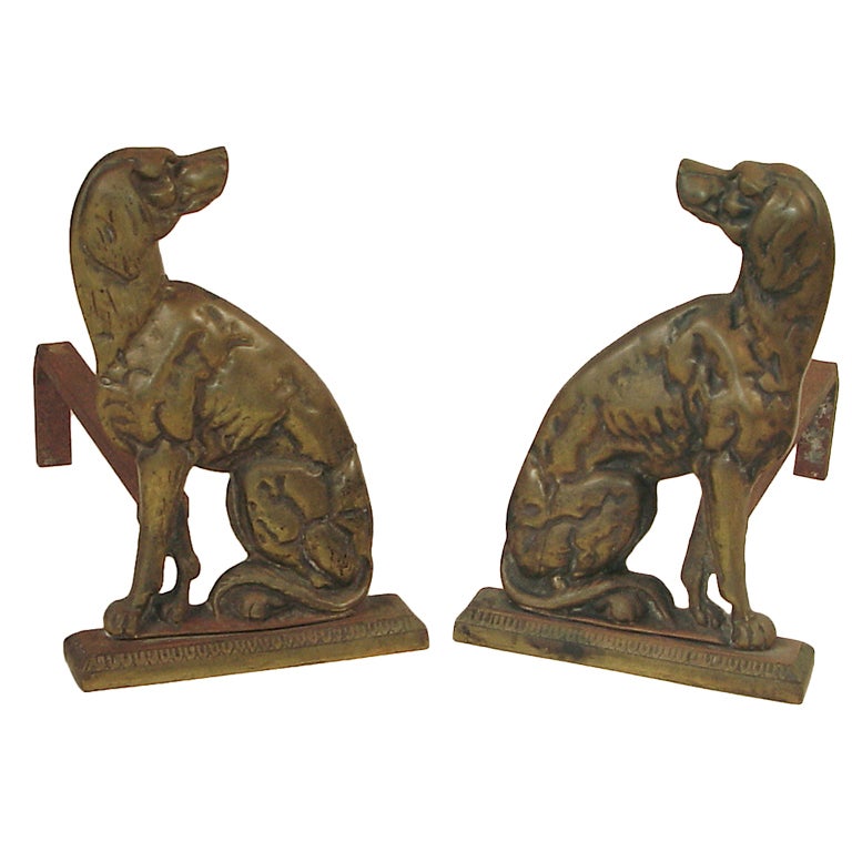 Olde English Brass "Fire Dogs" Doggy Andirons at 1stdibs
