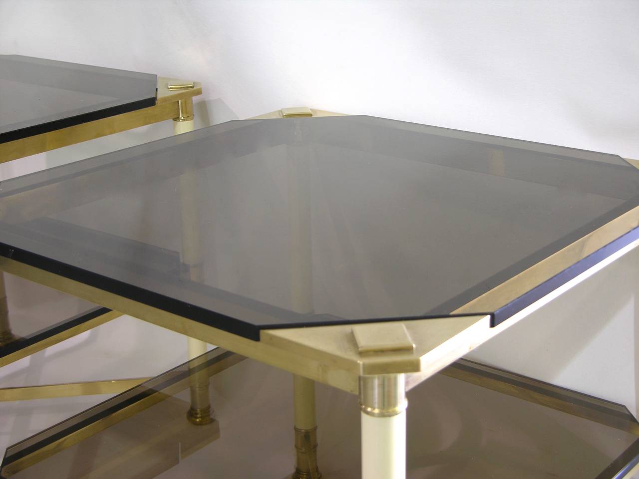 Vivai del Sud 1970s Rare Pair of Smoked Glass and Ivory Brass Side