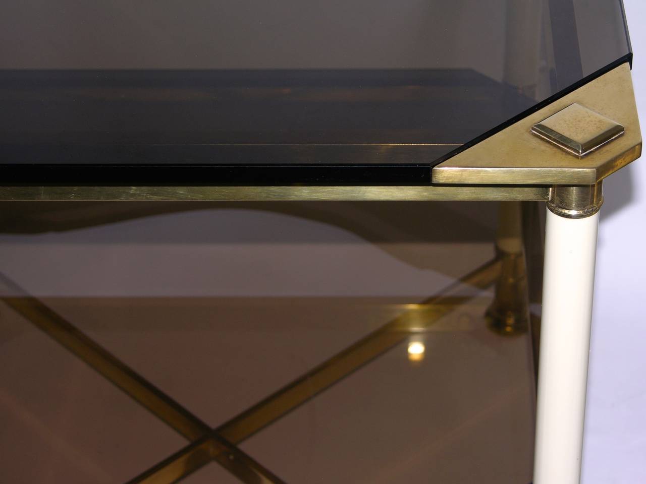 Vivai del Sud 1970s Rare Pair of Smoked Glass and Ivory Brass Side