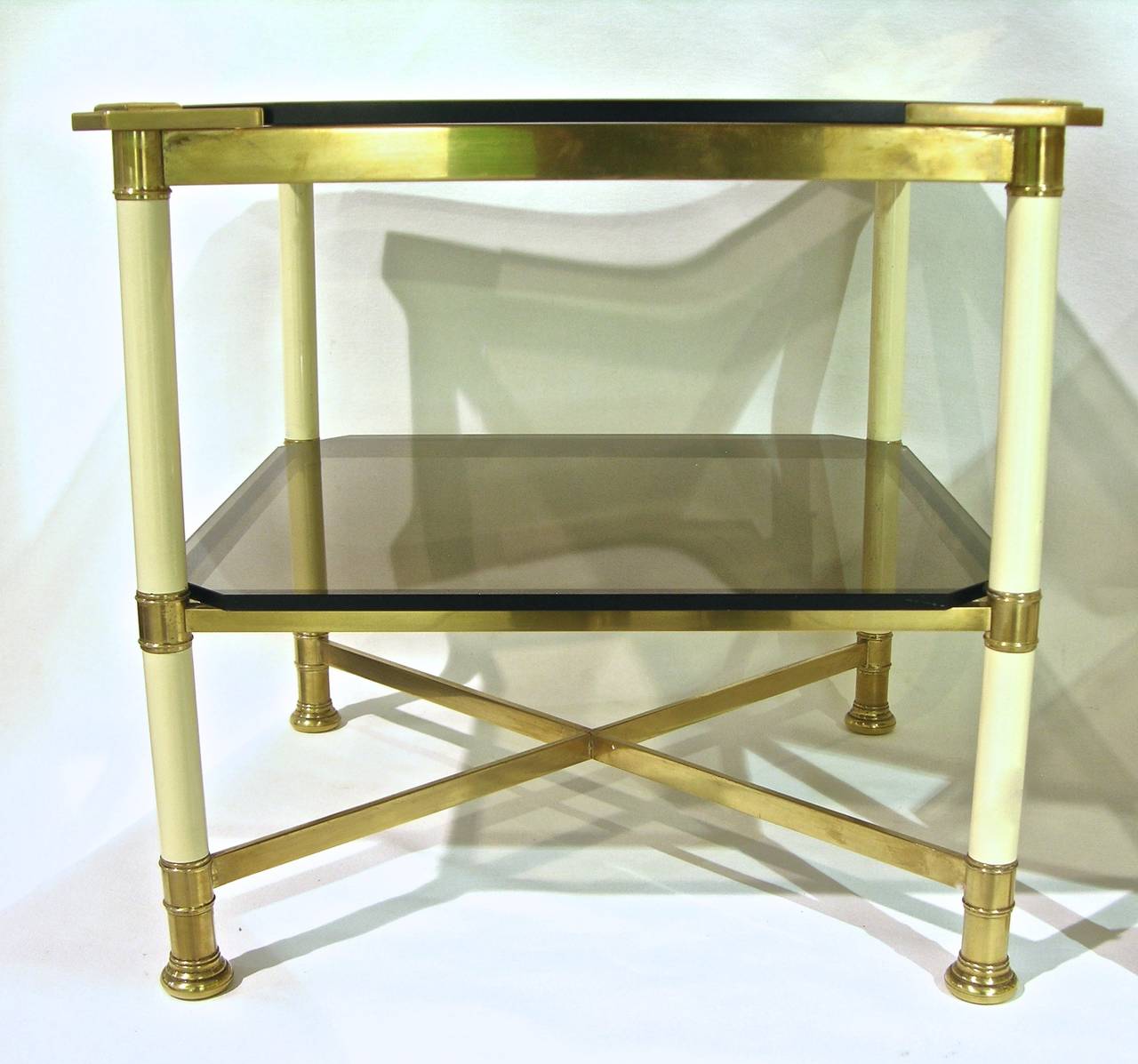 Vivai del Sud 1970s Rare Pair of Smoked Glass and Ivory Brass Side