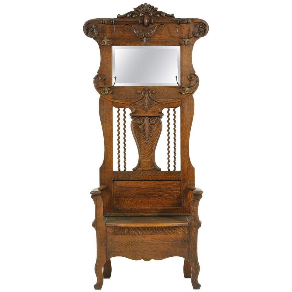 Antique Hall Tree With Seat And Mirror 4 For Sale on 1stDibs