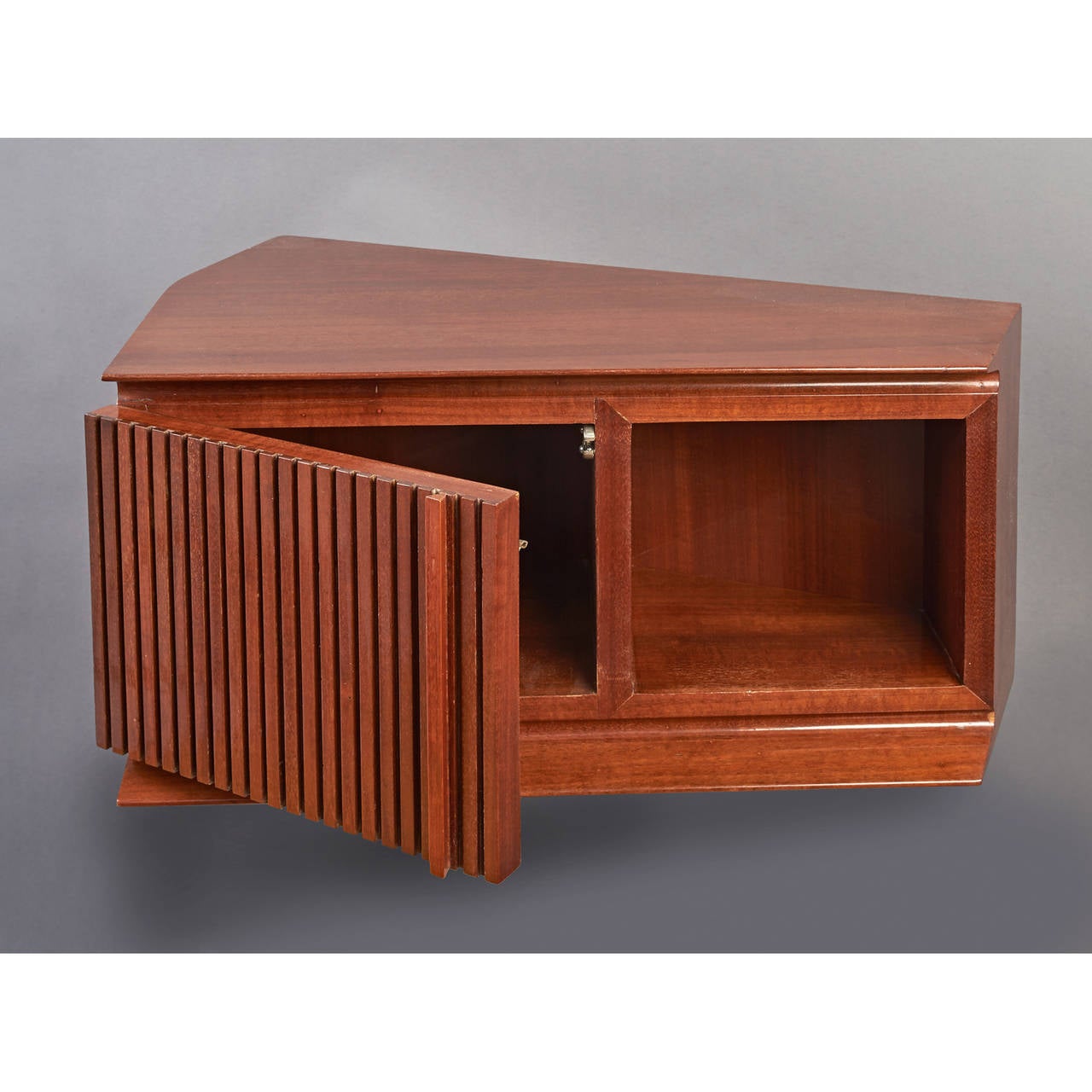 Pair of WallMounted Mahogany Trapezoidal Bedside Tables