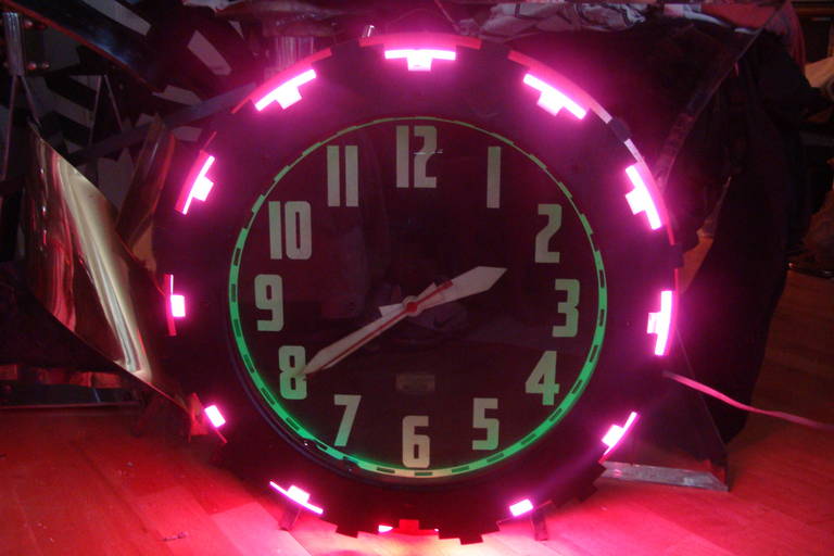 1940s Cleveland Art Deco Aztec Neon Wall Hanging Clock at 1stDibs