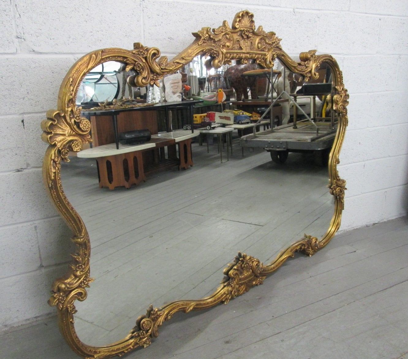 Large Antique Style Decorative Gold Mirror For Sale at 1stDibs