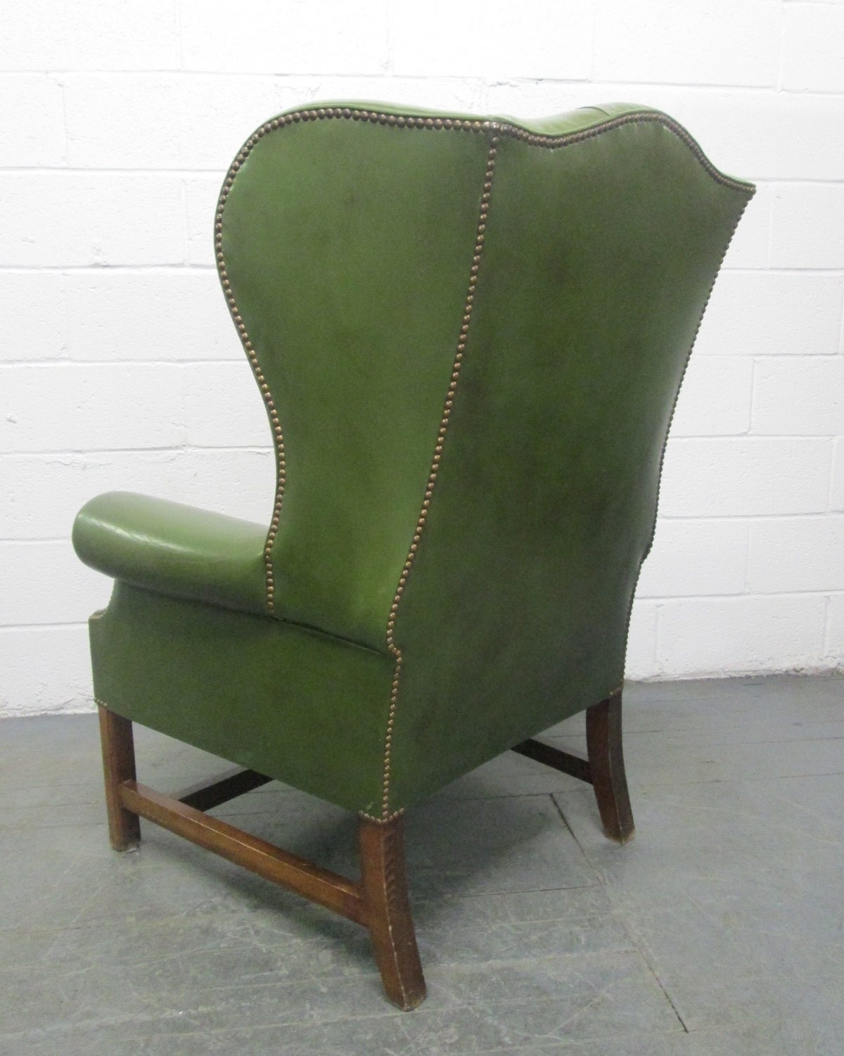 Vintage Green Leather Tufted Wingback Chair at 1stdibs