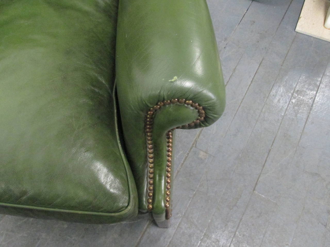 Vintage Green Leather Tufted Wingback Chair at 1stdibs