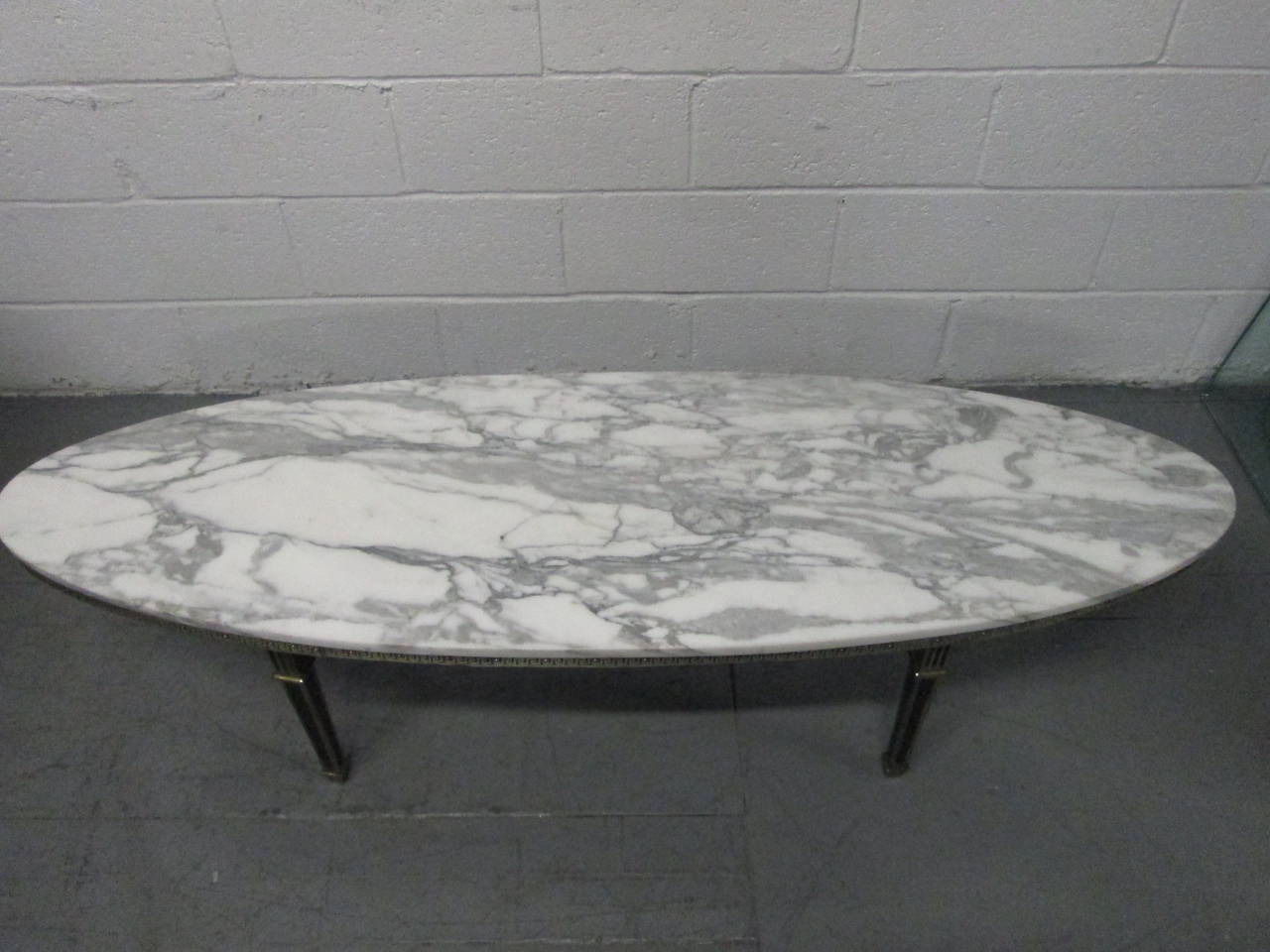 Hollywood Regency Oval Brass MarbleTop Coffee Table For Sale at 1stdibs