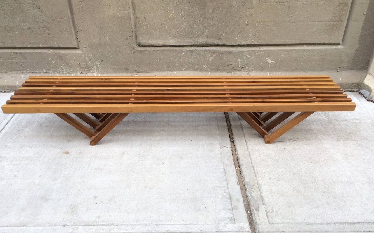 Mid Century Modern Solid Teak Slat Bench at 1stdibs
