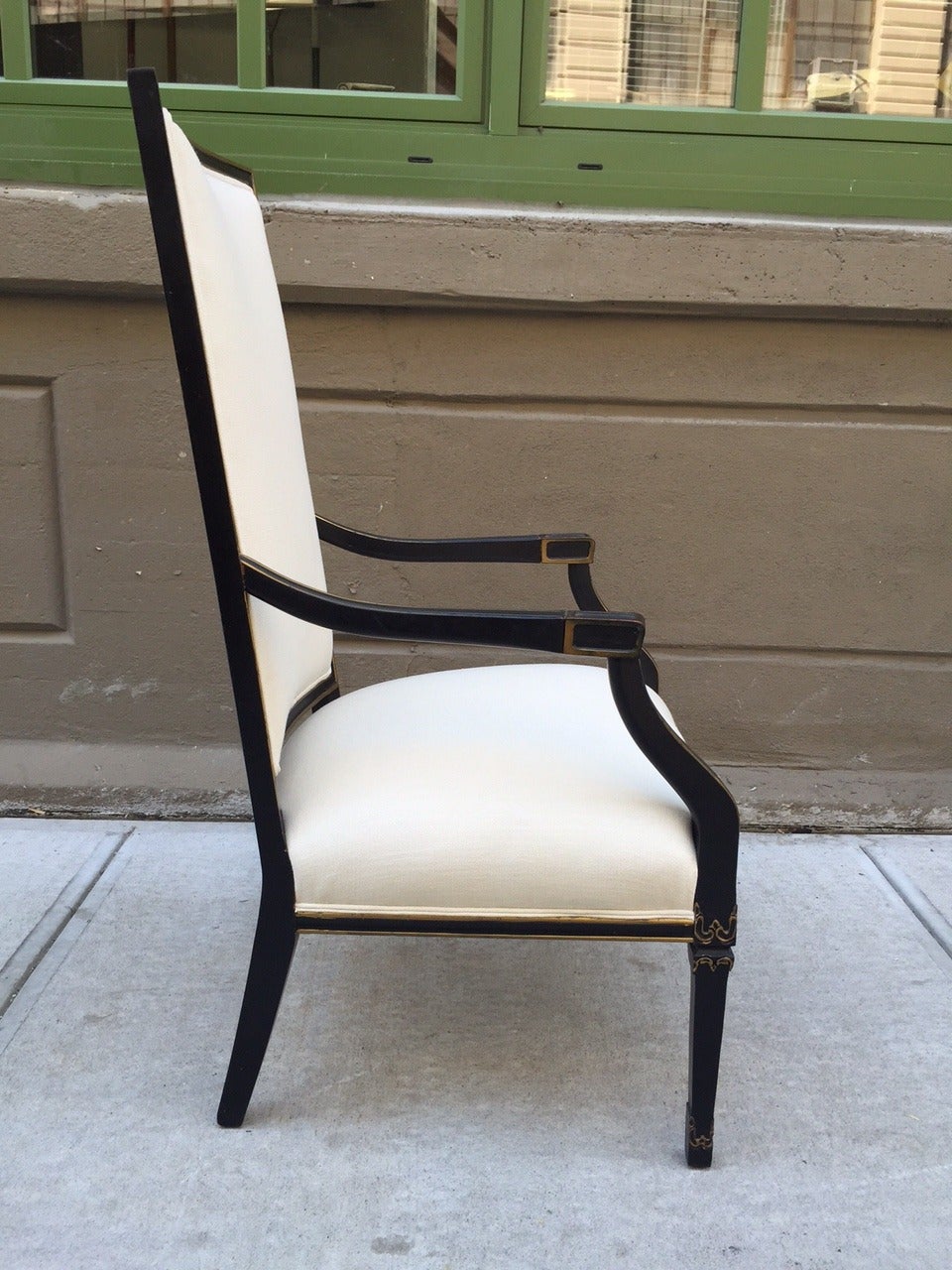 Pair French Black and Gold Trim Side Chairs For Sale at 1stdibs