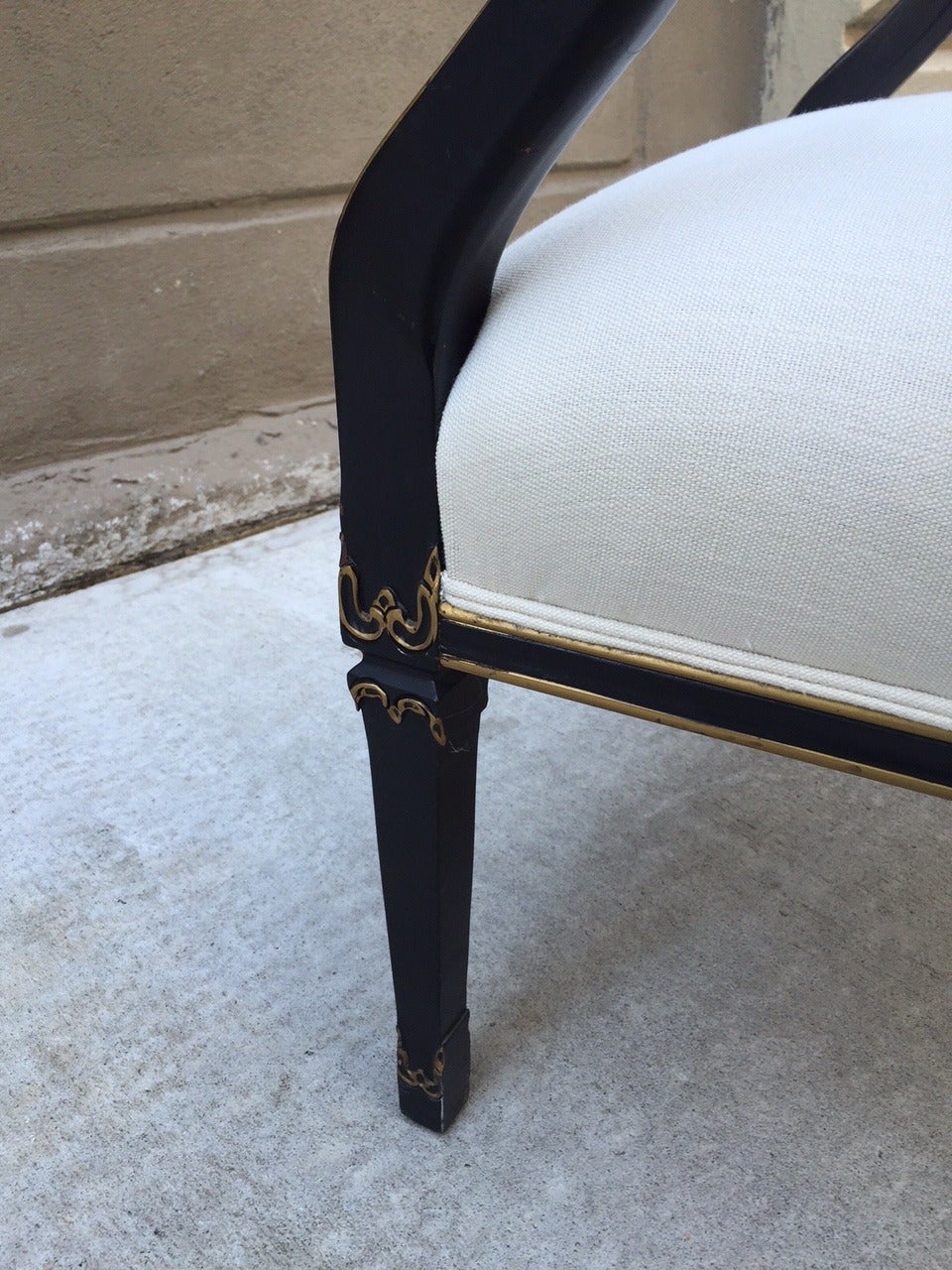 Pair French Black and Gold Trim Side Chairs For Sale at 1stdibs