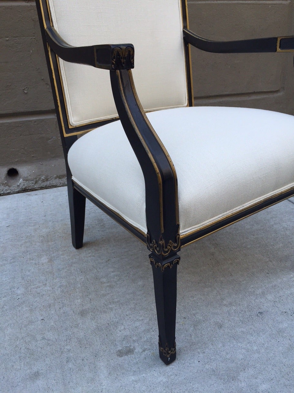 Pair French Black and Gold Trim Side Chairs For Sale at 1stdibs