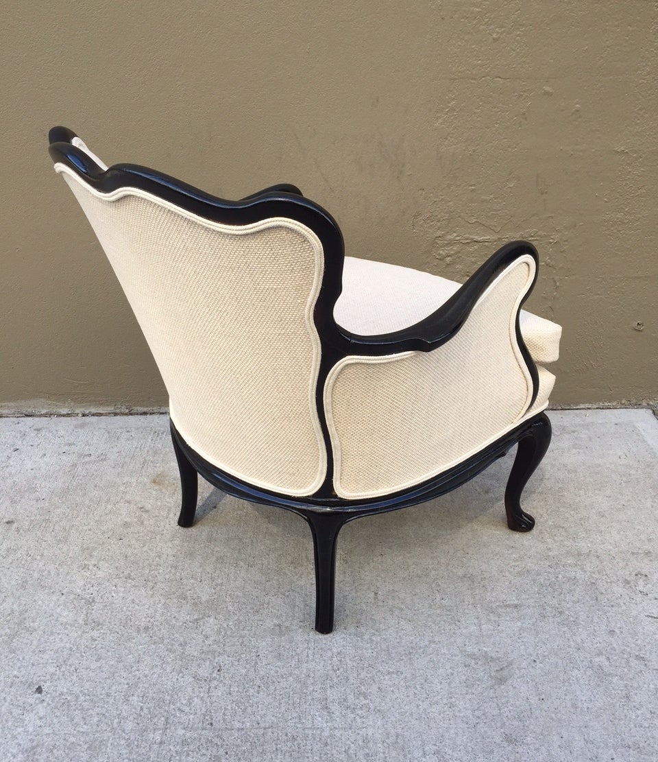 Pair of French Antique Style Lounge Chairs in Linen For Sale at 1stdibs