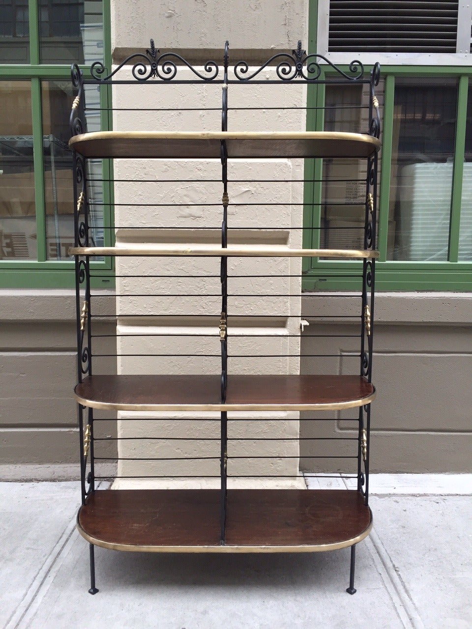 Large Antique French Iron and Brass Bakers Rack For Sale at 1stdibs