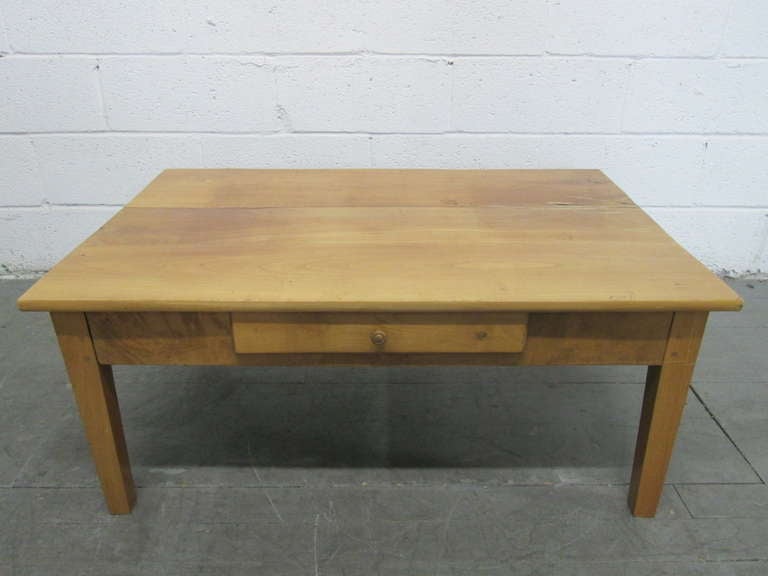 Antique Cherry Wood Plank Top Coffee Table For Sale at 1stdibs