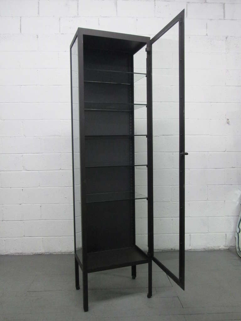 Tall Industrial Painted Metal and Glass Display at 1stDibs